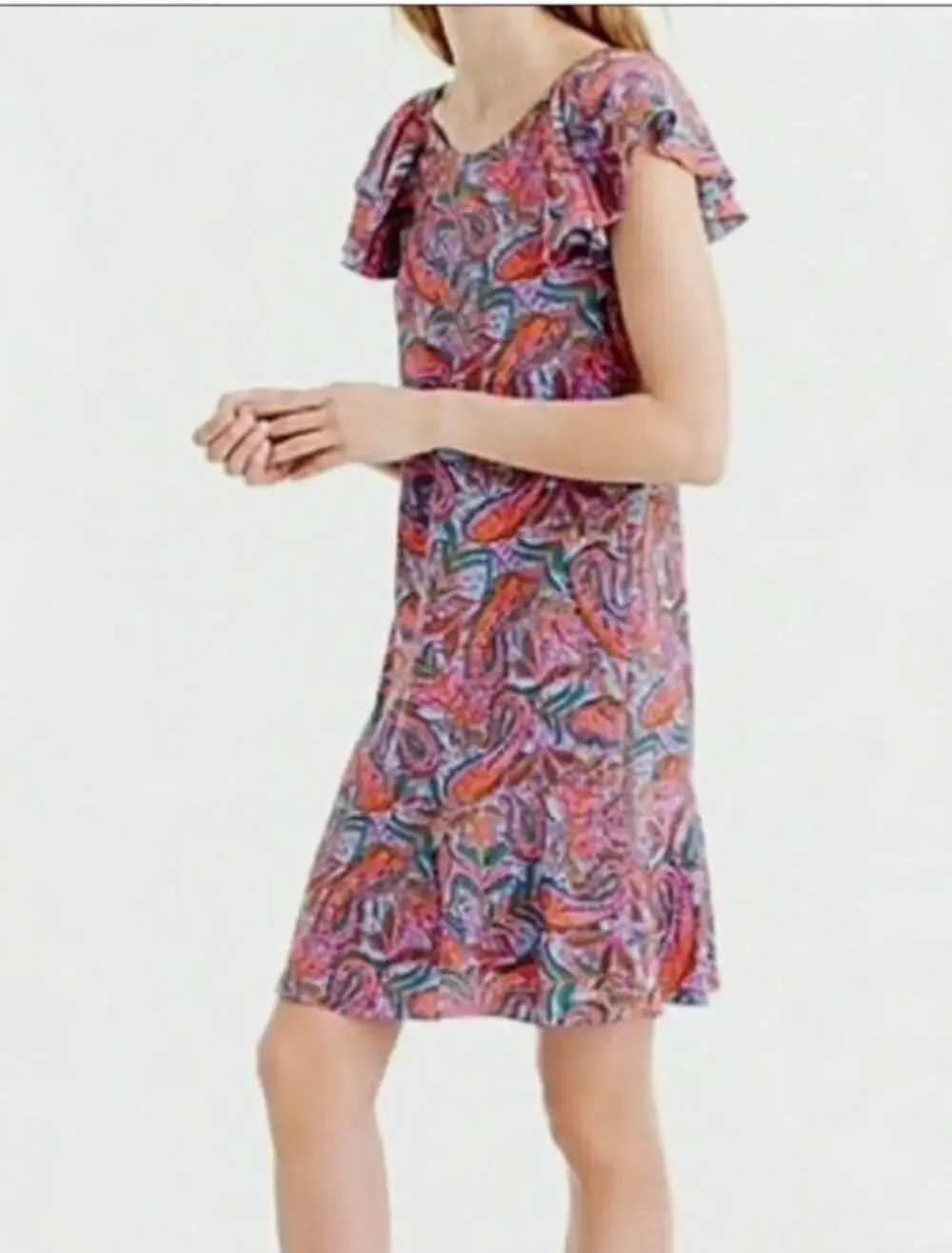 J Crew Silk Dress Size 2 Pink Paisley Ruffled Preppy Country Club Spring